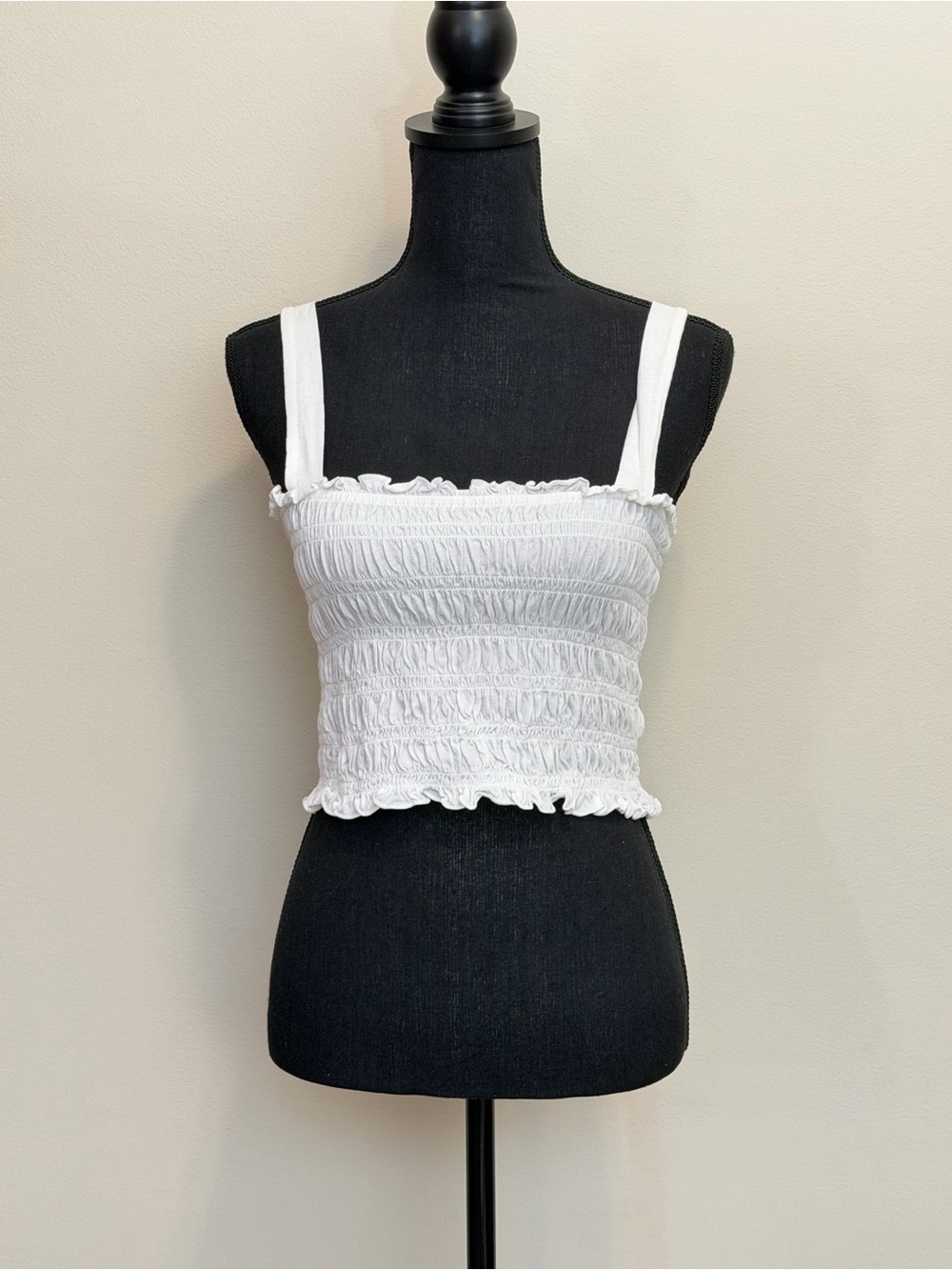 American Eagle White Smocked Ruffle Crop Tank Top Womens S Cottagecore Whimsical
